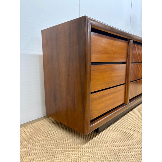 Mid-Century Modern Chevron Book-Matched Walnut Dresser by Lane Furniture Company, C. 1960s For Sale - Image 10 of 10
