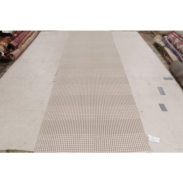 Rug & Kilim Modern Flat Weave Beige Brown Geometric Striped Pattern For Sale - Image 4 of 11