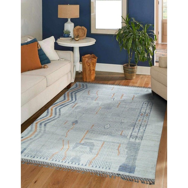 Ivory 8x11 Ivory Hand-Knotted Wool Linear Gridwork Tribal Modern Carpet Rug For Sale - Image 8 of 8