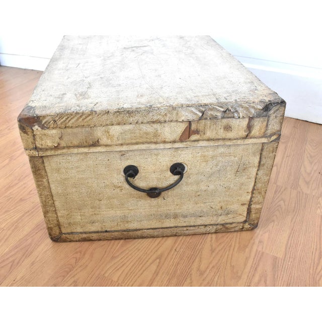 1900s Chinese Import Leather Parchment Traveling Trunk For Sale - Image 10 of 13