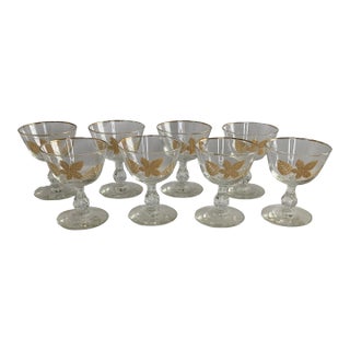 Vintage Golden Leaves Glasses, Set of 8 For Sale