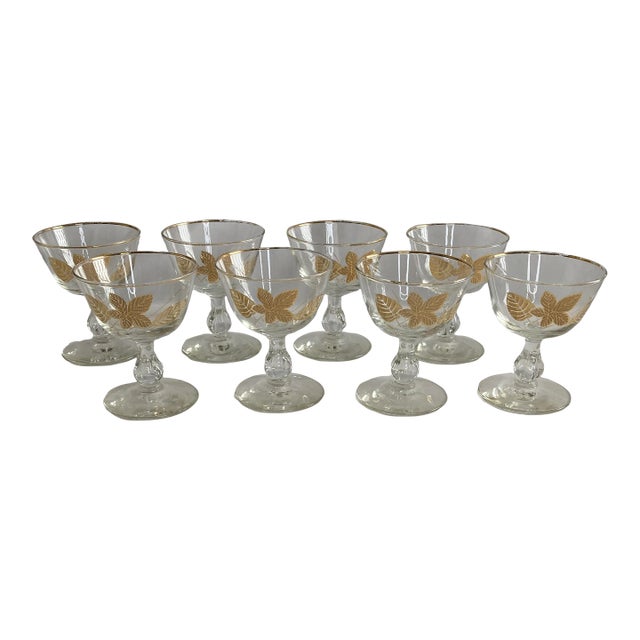 Vintage Golden Leaves Glasses, Set of 8 For Sale