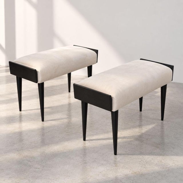 Mid-Century Modern Italian Ebanized Wood Velvet Stools by Ico & Luisa Parisi, Set of 2 For Sale - Image 4 of 10