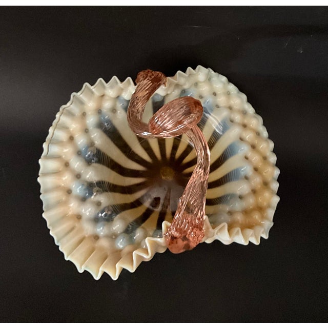 Glass Vintage Murano Art Glass Basket with Opaline Bowl and Pink Twisted Handle, Italy, 1960s For Sale - Image 7 of 9