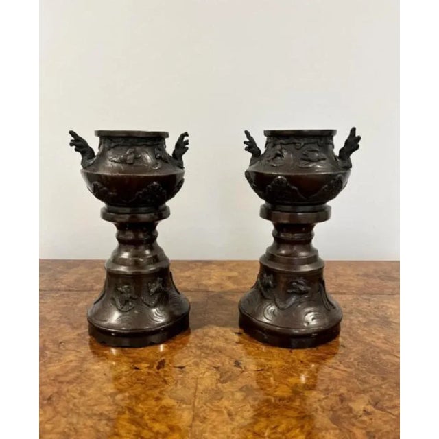 Antique Victorian Bronze Japanese Vases, 1860, Set of 2 For Sale - Image 3 of 6