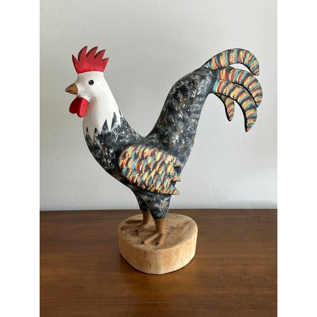 HUGE DAVID ALVAREZ (SANTA FE, NEW MEXICO, 1953-2010) OUTSIDER / FOLK ART CARVED AND PAINTED ROOSTER, full-figure with...
