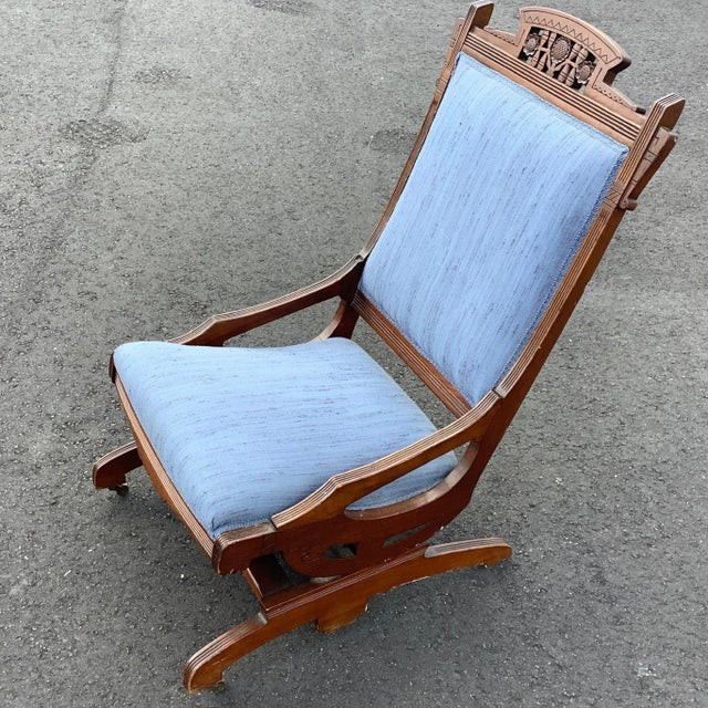 Antique East Lake Victorian Carved Walnut Platform Rocker For Sale - Image 4 of 10