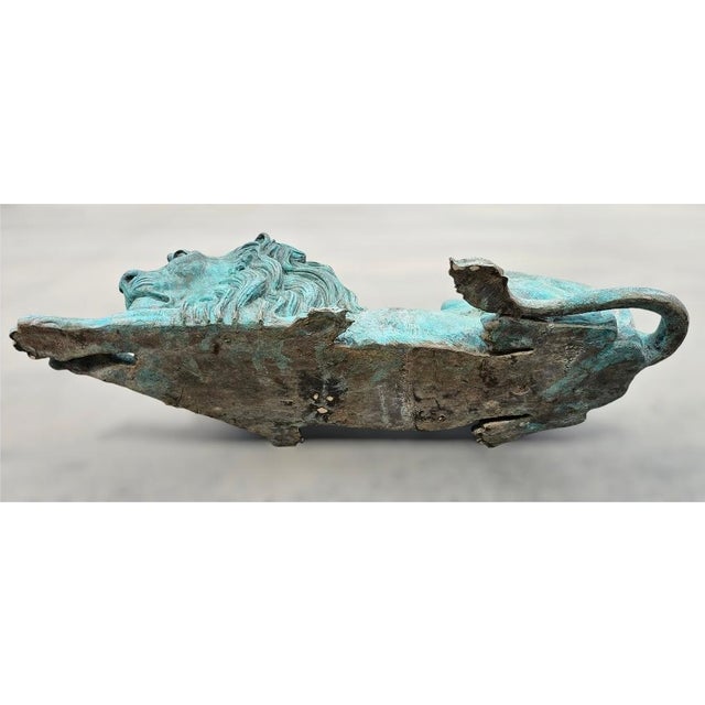 Verdigris 1960s Large Bronze Lions Statue a-Pair For Sale - Image 8 of 17