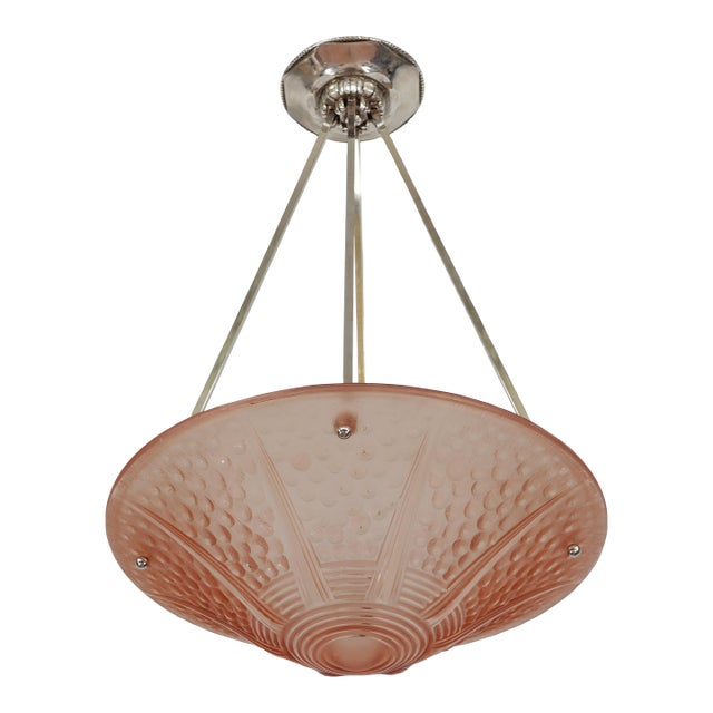 1930s Large French Art Deco Peach Pendant Light by A. Bloch & Muller Freres For Sale