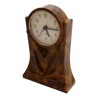 Small Postmodern Plastic Clock with Precious Wood-Like Finish, 1980s For Sale