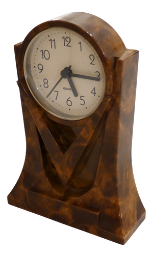 Small Postmodern Plastic Clock with Precious Wood-Like Finish, 1980s