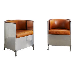 Swedish Aluminium and Brown Leather Armchairs by Mats Theselius for Källemo, Set of 2 For Sale