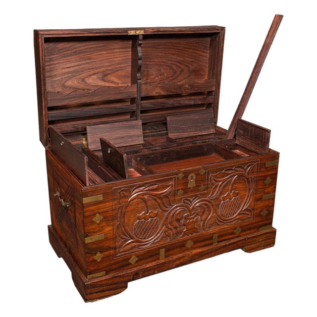 Antique Celebration Chest, Indian, Teak, Brass, Trunk, Coffee Table, Victorian For Sale