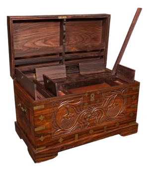 Antique Celebration Chest, Indian, Teak, Brass, Trunk, Coffee Table, Victorian