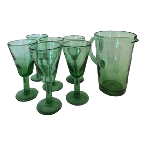Handblown Glass Goblets & Pitcher