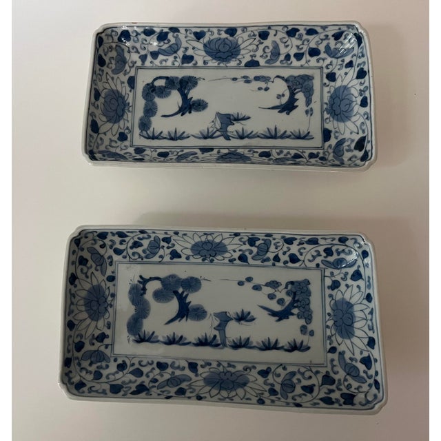 Antique Japanese Rectangular Blue and White Dishes - Set of 2 For Sale - Image 15 of 18