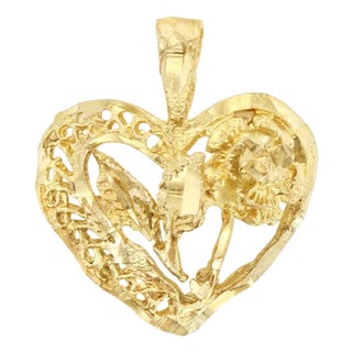 Heart Shaped Charm with Flowers In Center with Diamond Cuts For Sale