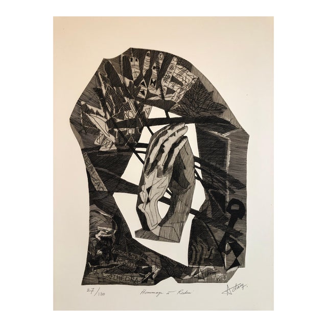 Henri Georges Adams, Surrealist Carborundum Etching, Homage a Rodin, c.1960 For Sale