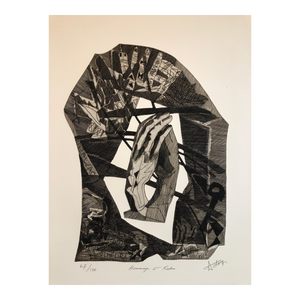 Henri Georges Adams, Surrealist Carborundum Etching, Homage a Rodin, c.1960