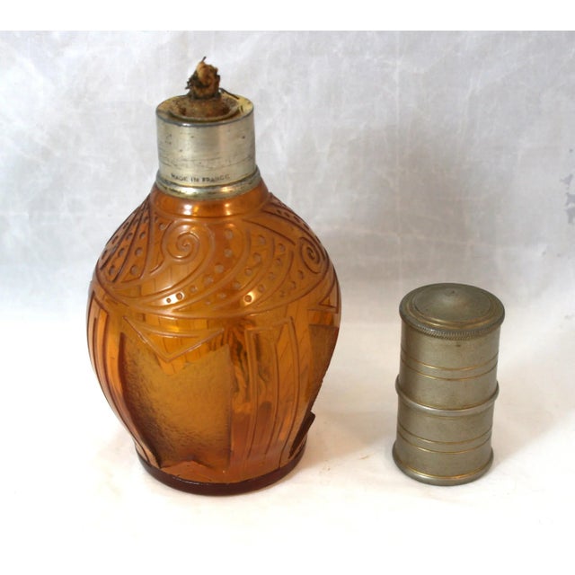Art Deco 1920s Art Deco Cristaux d'Art St Louis France Amber Glass Hand Cut Crystal Perfume Lamp Bottle For Sale - Image 3 of 11