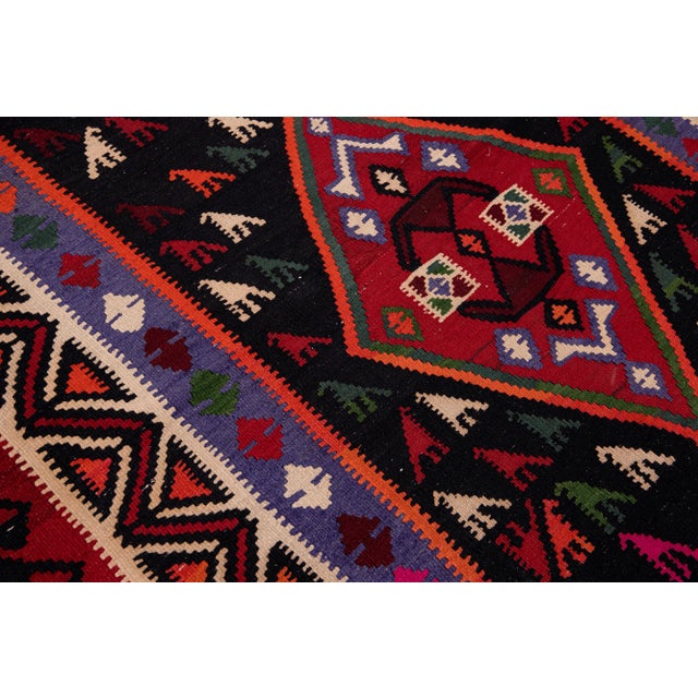 Textile Vintage Kilim Handmade Flatweave Multicolor Geometric Wool Runner 5' 2'' X 12' 11'' For Sale - Image 7 of 11