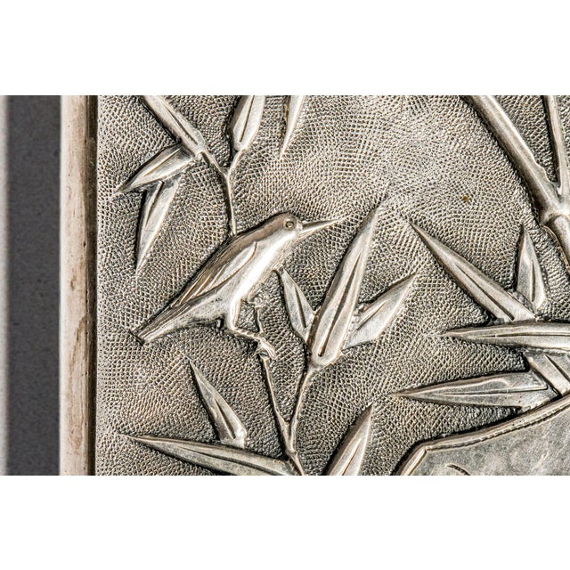 Refined Antique Chinese Export 900 Silver Calling Card Case Holder Dragon Bamboo Bird Asian Design For Sale - Image 14 of 17