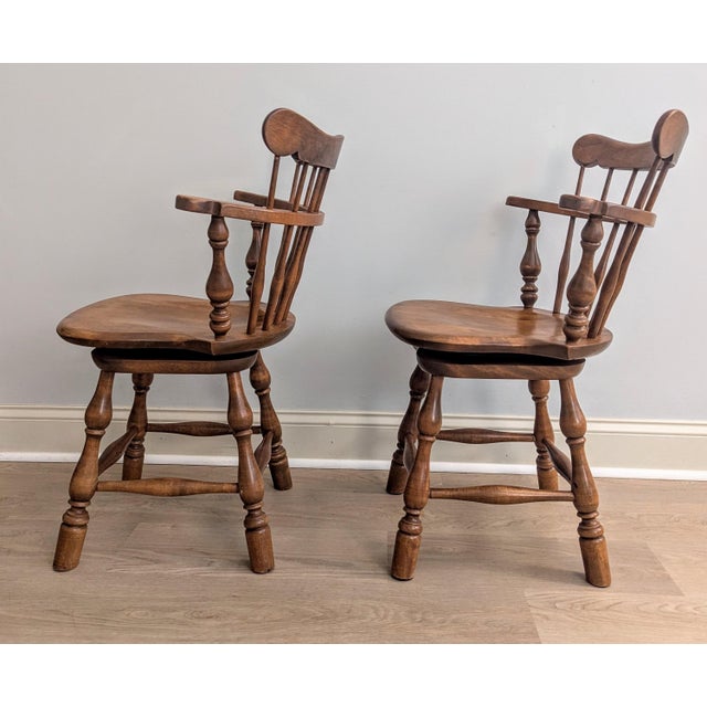 Wood Vintage Ethan Allen Rock Maple Dining Chair Comb-Back Swivel - A Pair For Sale - Image 7 of 11