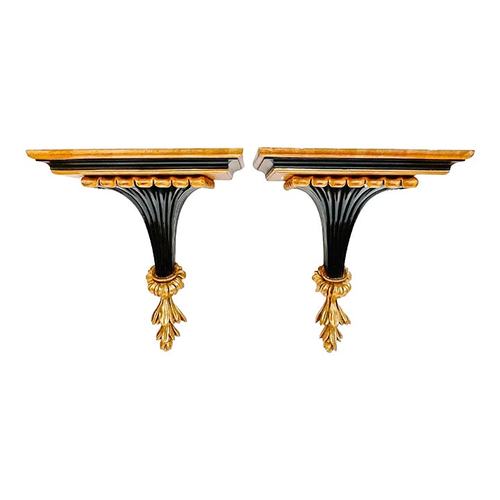 Italian Neoclassical Black & Gold Wall Shelf Brackets a Pair Chairish