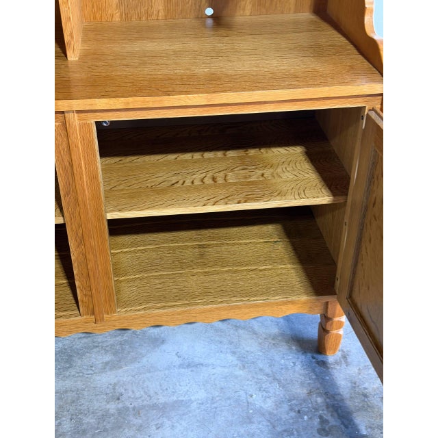 In Style of Henning Kjærnulf Oak Hutch With Glass Doors and Open Shelves Denmark Mid-Century Modern 1960s For Sale - Image 9 of 10