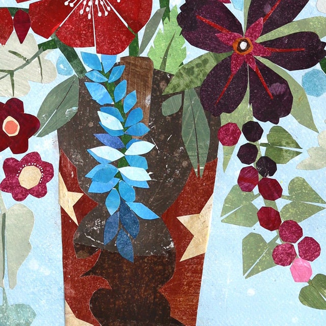 2020s Western Bouquet - Original Blue Floral Boot Collage Mixed Media Work on Paper by Maria C Bernhardsson For Sale - Image 5 of 7