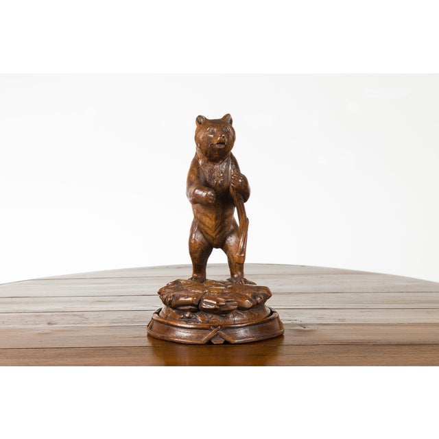 Late 19th Century Black Forest 1890s Carved Wooden Bear Standing on a Circular Base For Sale - Image 5 of 11