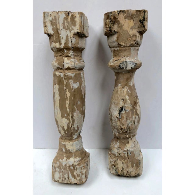 Tan 1920s French Wood Chippy Paint Balusters - a Pair For Sale - Image 8 of 10