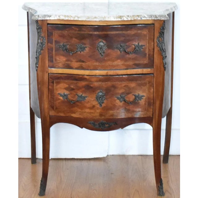 Antique Louis XV-Style Bombe Marquetry, Ormolu, & Marble Top Bombe Chest of Drawers For Sale - Image 11 of 11
