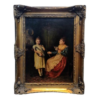 Balle, Bourgeois Scene with a Cat, Oil Painting For Sale