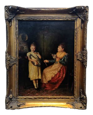 Balle, Bourgeois Scene with a Cat, Oil Painting