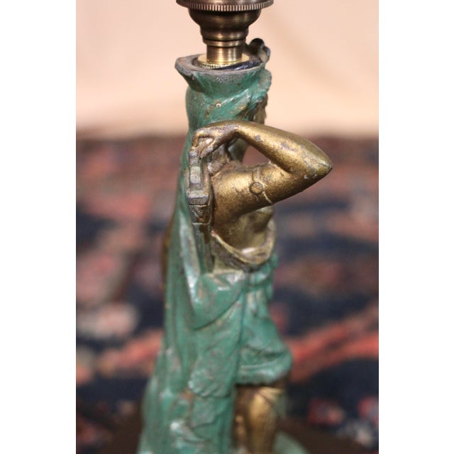 Wood Late 19th Century Eclectic Bronze Woman Lamp With Popsicle Stick Shade For Sale - Image 7 of 17