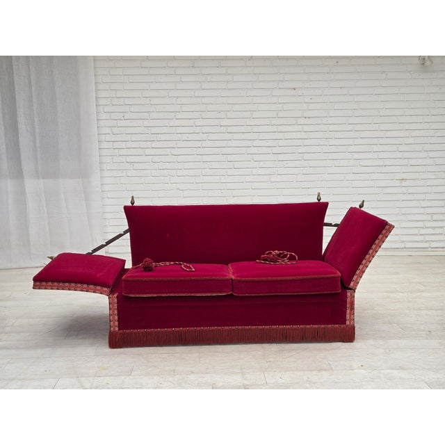 Mid-Century Modern Danish 2-Seater Drop Arm Spanish Sofa in Red Furniture Velour, 1970s For Sale - Image 3 of 18