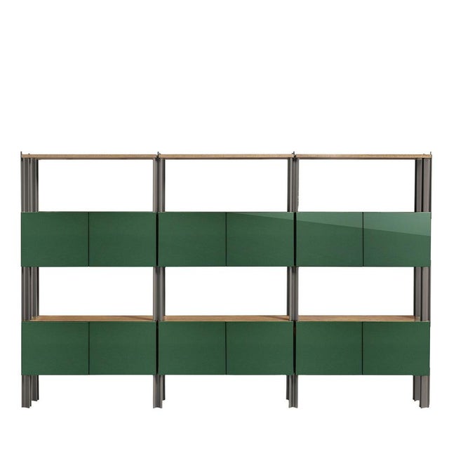 Contemporary Flexor Green Polished-Lacquered Wood and Aluminum Bookshelf by Robert Stadler For Sale - Image 3 of 3