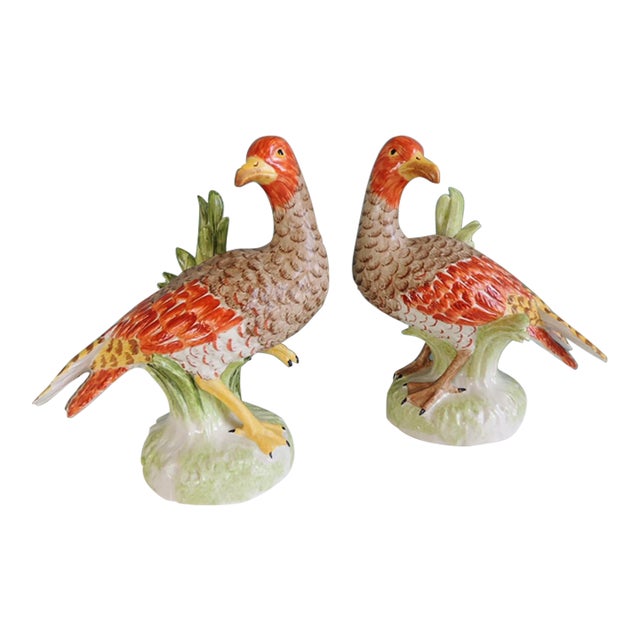 Orange and Green Chelsea House Inc Ceramic Birds - Set of 2 For Sale