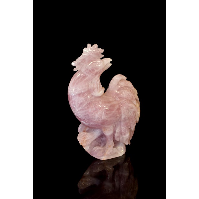 Pink Pink Rooster Natural Rose Quartz Gemstone Chicken Sculpture Large 8.5" For Sale - Image 8 of 10