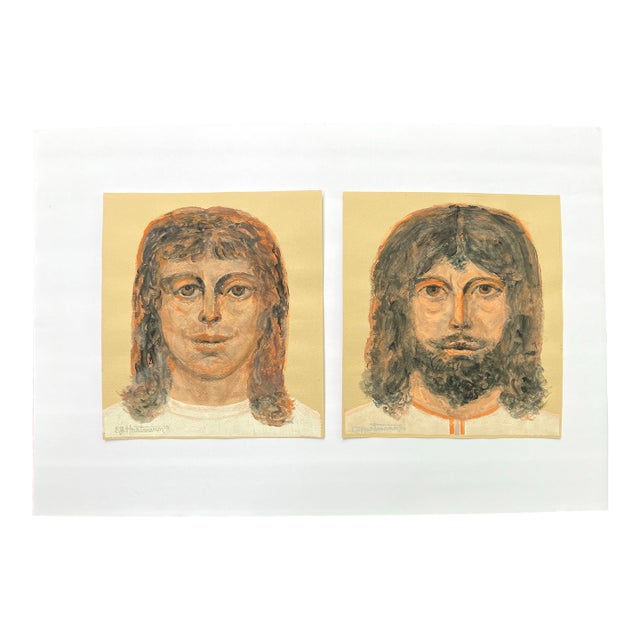 Contemporary 2 Original E.J.Hartmann Male Portrait Paintings With & Without Beard Set of 2 For Sale
