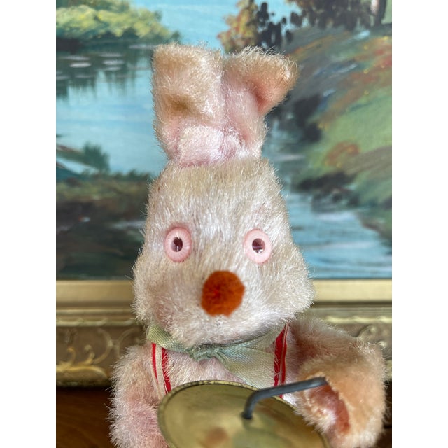 Textile Vintage Wind-Up Bunny Rabbit Toy With Drum and Cymbals, 1950s-1960s.. For Sale - Image 7 of 10
