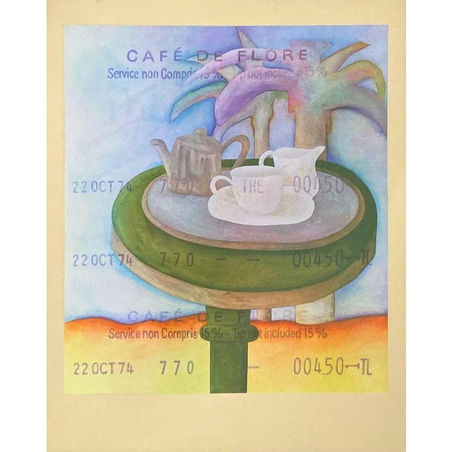 Lee BREVARD CAFÉ DE FLORE 1974 screen print on BFK Rives paper unsigned and not numbered 19.7 x 15.7 in illustration :...