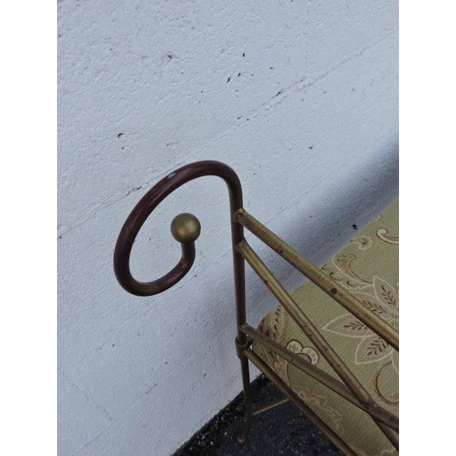 Gold Large Vintage Painted Metal Upholstered Vanity Bench Stool For Sale - Image 8 of 11