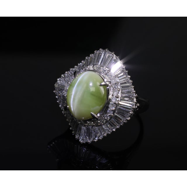 Late 20th Century Rare 8.95ct Natural Chrysoberyl Cat's Eye 2.60ct Diamond Platinum Ring Size 6.5 For Sale - Image 18 of 18