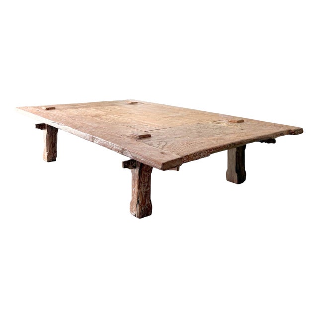 Large 19th Century Weavers Coffee Table in Lime Wash Teak, Indonesia For Sale