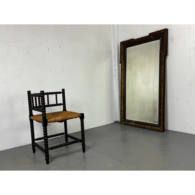 Antique Bobbin Oak and Rush Side Chair, 1900s For Sale - Image 9 of 10