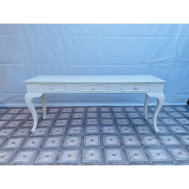 Chippendale Console Table, Whitewashed, 1960s This stylish Chippendale-style console table is crafted from whitewashed...