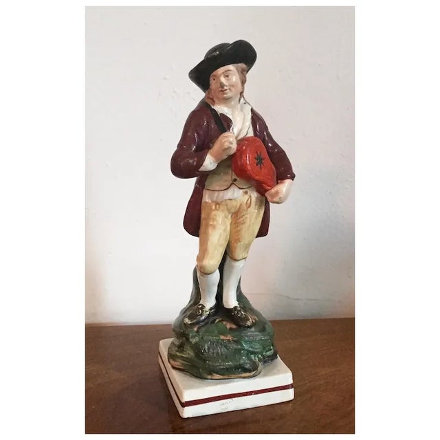 Ceramic Antique Early 19th Century English George III Staffordshire Pearlware Figure of a Musician Playing the Hurdy-Gurdy 1800 For Sale - Image 7 of 9