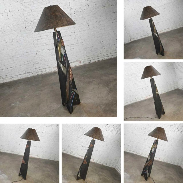 Metal Postmodern Artmaster Studios Geometric Triangular Hand Painted Plaster Floor Lamp For Sale - Image 7 of 13